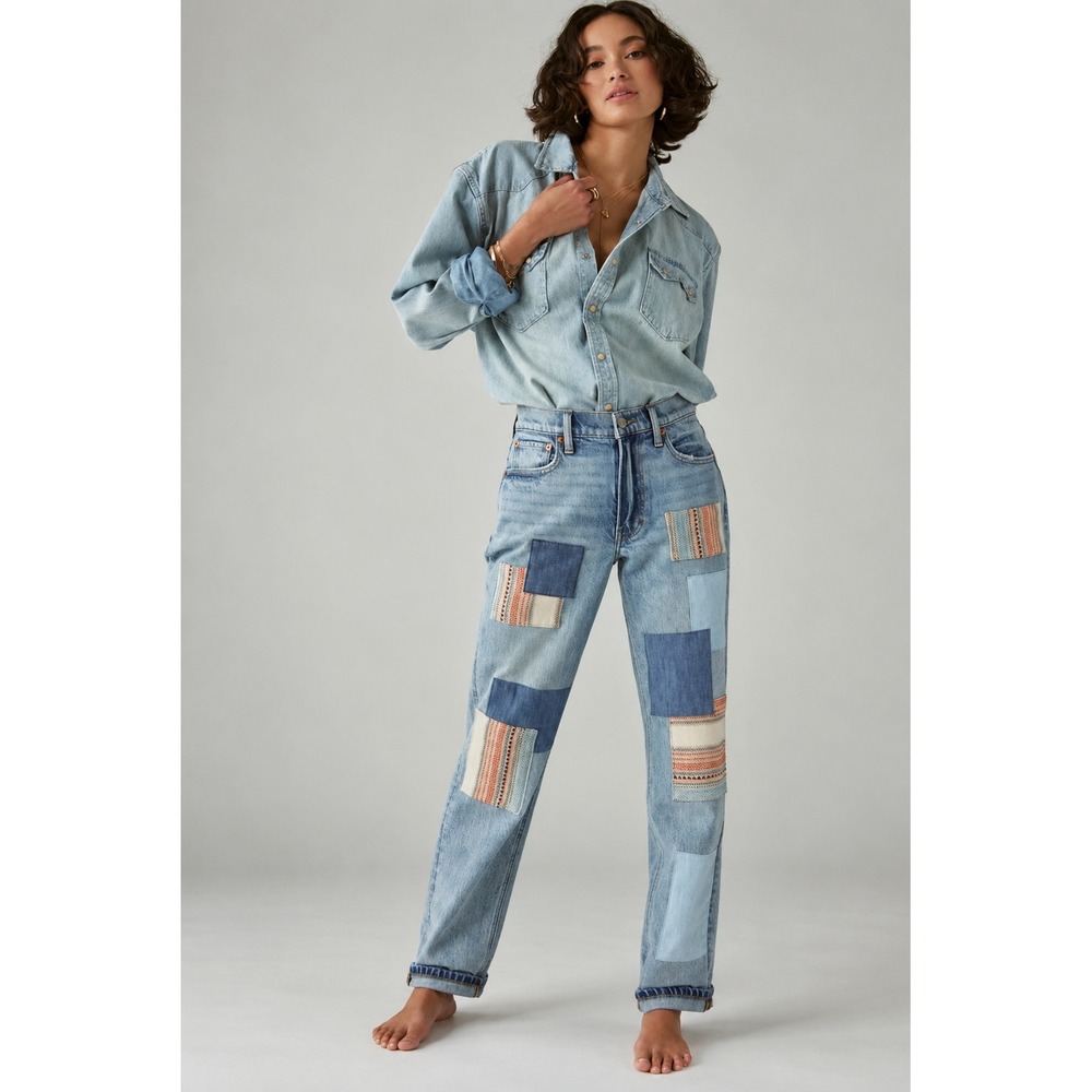 Lucky Brand Legend Size 2 26 Mid Rise Relaxed Straight Patchwork Big Break Jeans